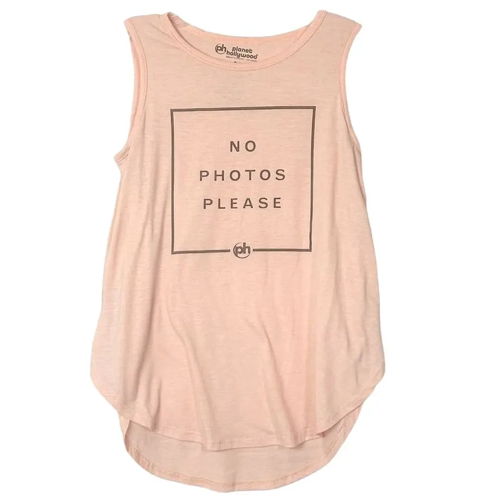 Planet Hollywood Women's Sleeveless No Photo Please Graphic Tank Top Peach Small